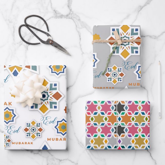Elegant Eid Mubarak Calligraphy colourful Wrapping Paper Sheet (Front)