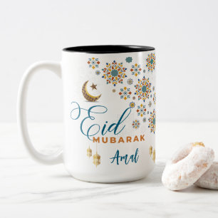 Elegant Eid Mubarak Calligraphy Moon Stars Custom Two-Tone Coffee Mug