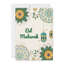 Elegant Eid Mubarak Card with Lanterns and Floral 