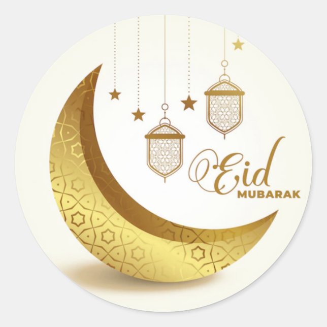 Elegant Eid Mubarak Gold Moon  Classic Round Sticker (Front)