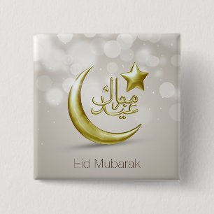 Elegant Eid Mubarak Gold Moon Star - Button