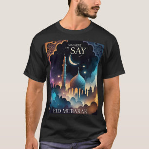 Elegant Eid Mubarak Mosque & Crescent Moon Mens  T-Shirt