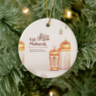 Elegant Eid Mubarak Mosque Lantern Art Ceramic Ornament