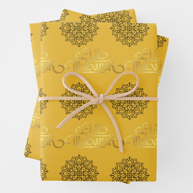 Elegant Eid Wrapping Paper_Mandala_Gold_Black Wrapping Paper Sheet (In situ)