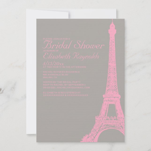 Elegant Eiffel Tower Bridal Shower Invitations (Front)