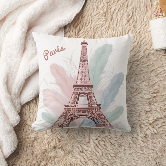 Elegant Eiffel Tower Throw Pillow with Pastel Feat (Blanket)