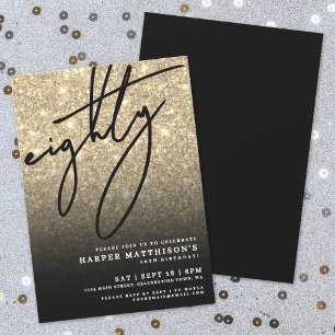 Elegant Eighty Gold 80th Birthday Party Invitation
