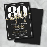 Elegant Eighty Gold 80th Birthday Party Invitation<br><div class="desc">Introducing a simple and modern 80th birthday party invitation, perfect for celebrating this milestone in style. The sleek design features a bold black background with a prominent "80" at the top. Below, "Eighty" is elegantly written in script calligraphy, adding a touch of sophistication. The text throughout the invitation combines a...</div>