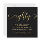 Elegant Eighty Gold Script Black 80th Birthday
