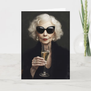 Elegant Elderly Woman with Champagne Invitation