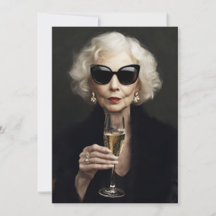 Elegant Elderly Woman with Champagne Invitation