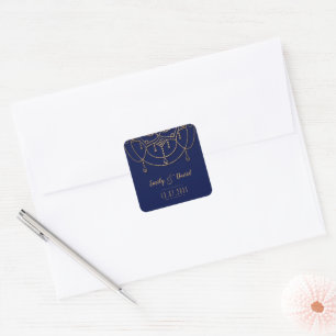 Elegant Electric Blue Gold Design Pattern Wedding Square Sticker
