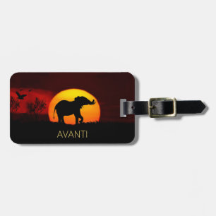 Elegant elephant and sunrise in the jungle luggage tag
