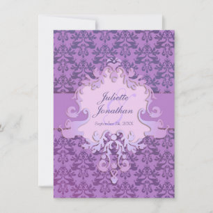 Elegant elephant damask purple wedding invitation