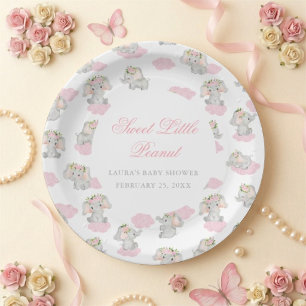 Elegant Elephant Sweet Little Peanut Baby Shower Paper Plate