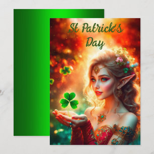 Elegant elf girl St Patrick's Day floral sunshine Holiday Card