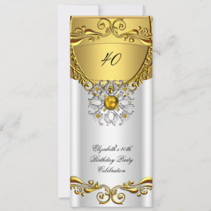 Elegant Elite White Jewel Gold Birthday Party Invitation