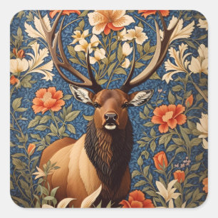 Elegant Elk William Morris Inspired Floral Square Sticker