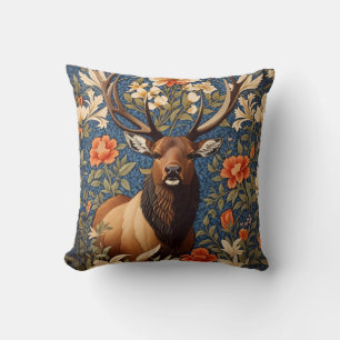 Elegant Elk William Morris Inspired Floral Throw Pillow