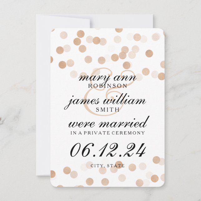 Elegant Elopement Faux Copper Foil Glitter Lights Announcement (Front)