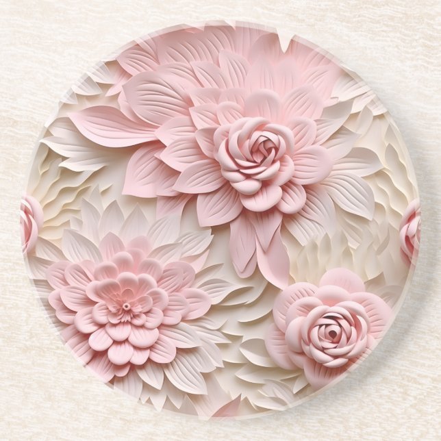 Elegant Embossed 3D Floral Relief Coaster (Front)