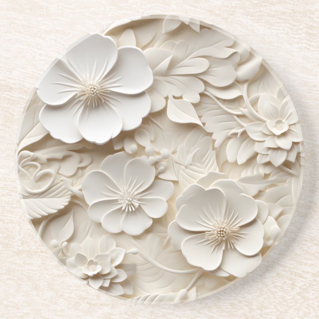 Elegant Embossed 3D Floral Relief Coaster (Front)