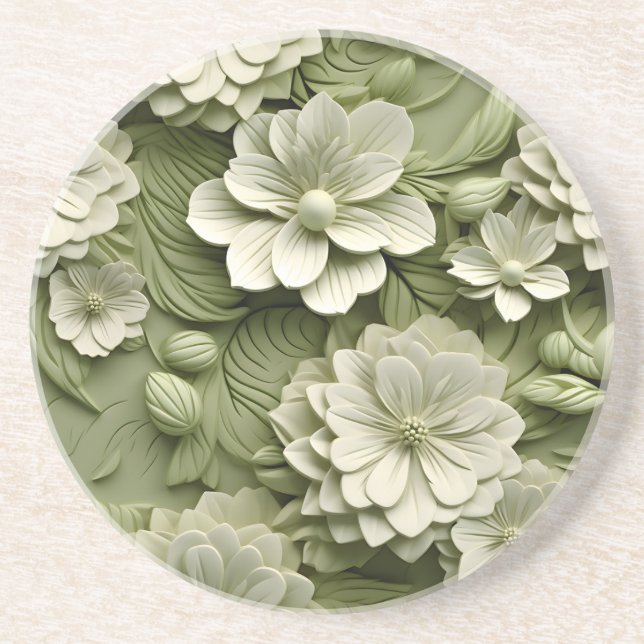 Elegant Embossed 3D Floral Relief Coaster (Front)