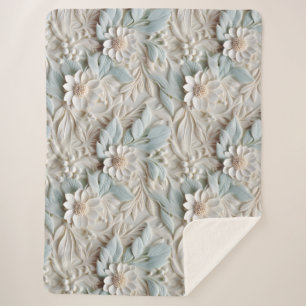 Elegant Embossed 3D Floral Relief Pastel Sherpa Blanket