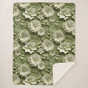 Elegant Embossed 3D Floral Relief Sherpa Blanket