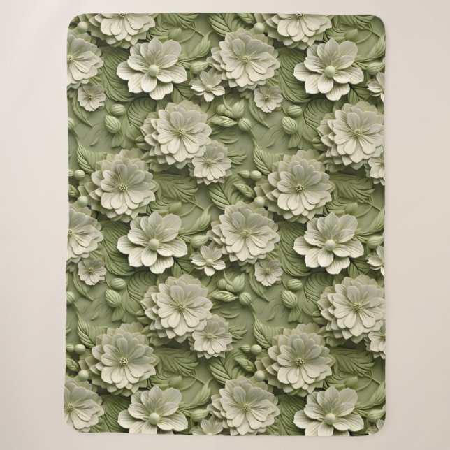 Elegant Embossed 3D Floral Relief Sherpa Blanket (Front)
