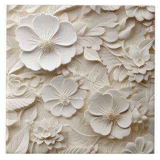 Elegant Embossed 3D Floral Relief Tile