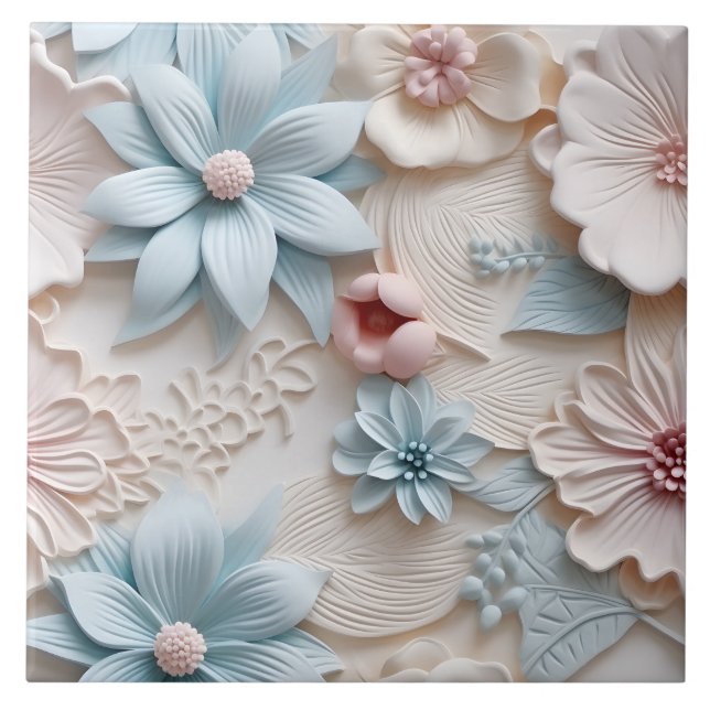 Elegant Embossed 3D Floral Relief Tile (Front)