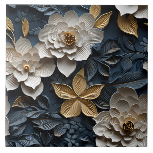 Elegant Embossed 3D Floral Relief Tile