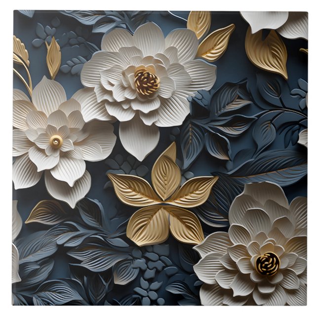 Elegant Embossed 3D Floral Relief Tile (Front)
