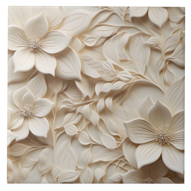 Elegant Embossed 3D Floral Relief Tile (Front)