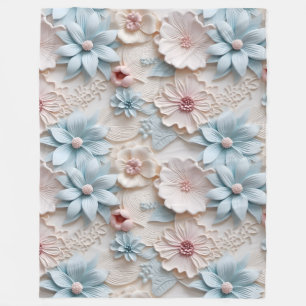 Elegant Embossed 3D Style Floral Relief Pastel Fleece Blanket