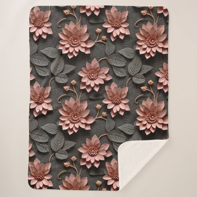 Elegant Embossed 3D Style Floral Relief Sherpa Blanket (Front)