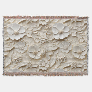 Elegant Embossed 3D Style White Floral Relief Throw Blanket