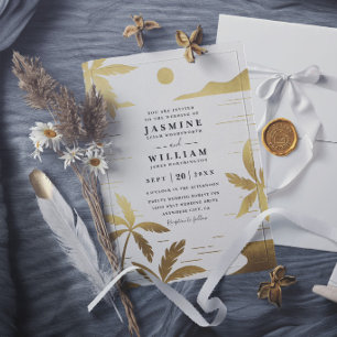 Elegant Embossed Beach Palm Tropical Wedding Invitation