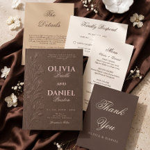 Elegant Embossed Floral Mocha Brown Wedding