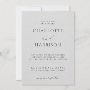 Elegant Embossed Linen Minimalist Grey Wedding Invitation