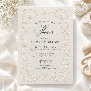 Elegant Embossed Style Floral Baby Shower Invitation