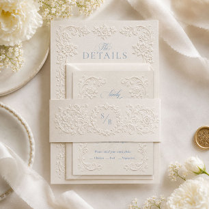 Elegant Embossed Style Floral Wedding Invitation Belly Band