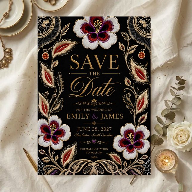 Elegant Embroidered Floral Save The Date (Creator Uploaded)