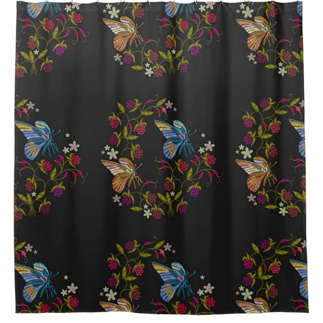 Elegant Embroidery Style Pattern Flowers Butterfly (Front)