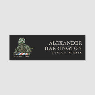 Elegant Emerald Alligator Barber Shop Logo Staff Name Tag