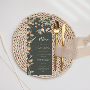 Elegant Emerald and Beige Wildflower Botanical Menu