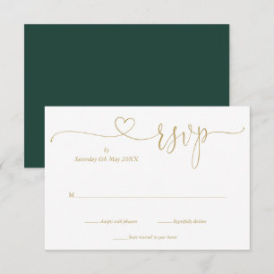 Elegant Emerald And Gold Elegant Script Heart RSVP Card