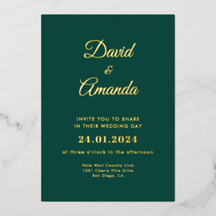 Elegant Emerald and Gold Wedding Foil Invitation