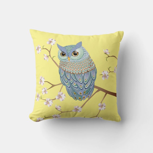 Elegant Emerald Blue Owl Throw Pillow (Front)